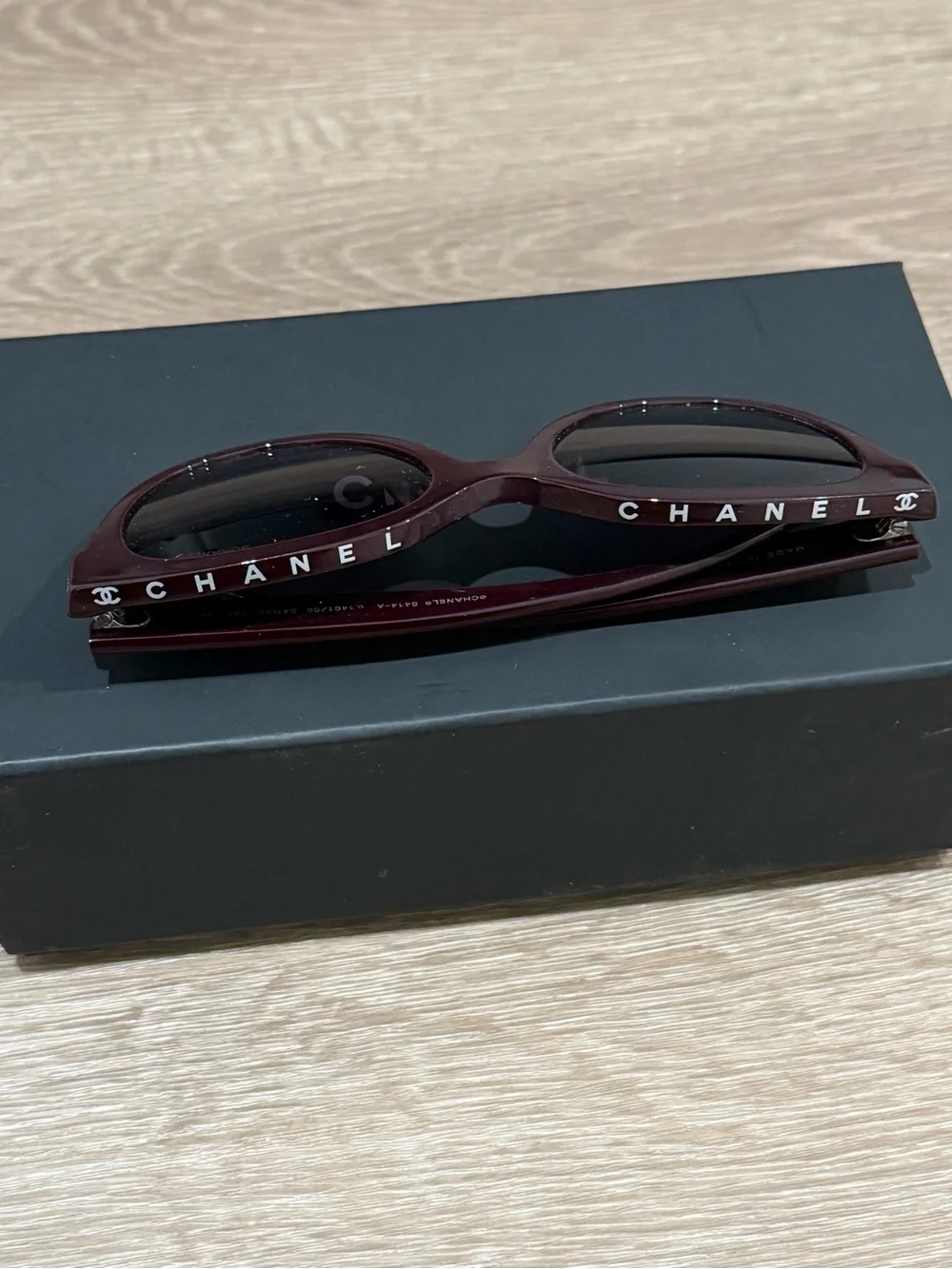 CHANEL Burgundy Frame Sunglasses with White Logo